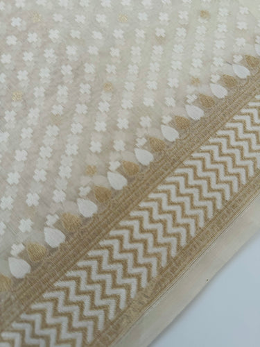 Banarasi Cotton Patola Saree | Off-White | Gold Zari | Handwoven | Ships from California